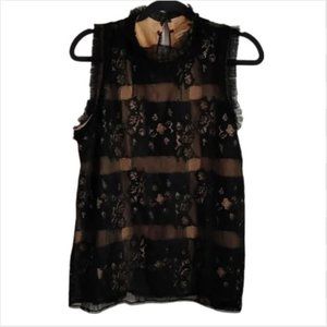 Max Studio Sleeveless black beige lace sexy dress top tank blouse Large